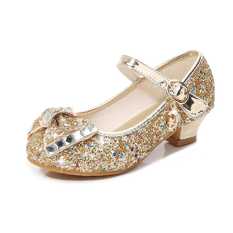 Girls Sequins Bow Princess Pearl Dress Shoe