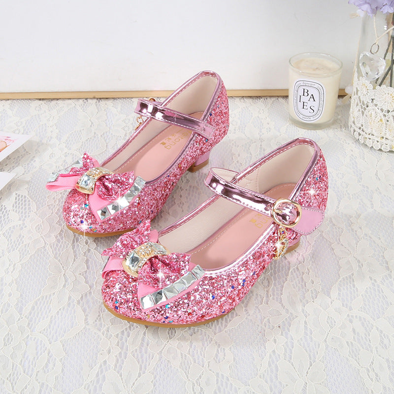 Girls Sequins Bow Princess Pearl Dress Shoe