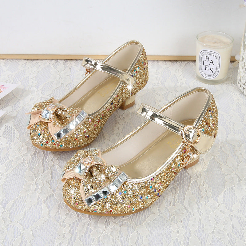 Girls Sequins Bow Princess Pearl Dress Shoe