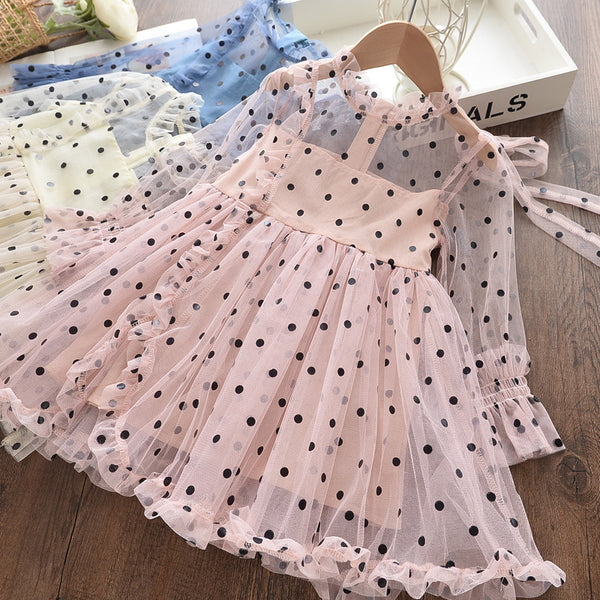 Baby Girl Princess Dress Long Sleeve Polka Dot Girl Dress Birthday Party Dress