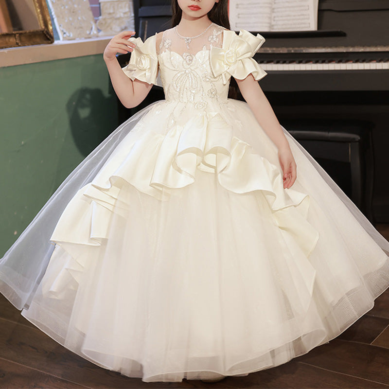 First Communion Dress Girl Birthday Party Dress Summer Luxury Printing Puffy Princess Dress