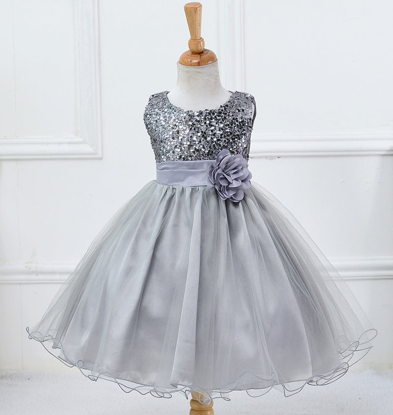 Toddler Girl Sleeveless Sequin Flower Girl Dress Princess Party Dress