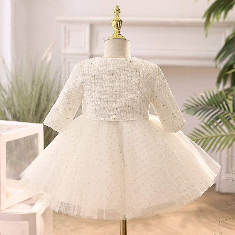 Baby Girl Birthday Party Dresses Girl Winter White Long Sleeve Puffy Formal Dresses, White / 2-3 Years (100cm) Baby Girl Birthday Party Dresses Girl Winter White Long Sleeve Puffy Formal Dresses, White / 2-3 Years (100cm)