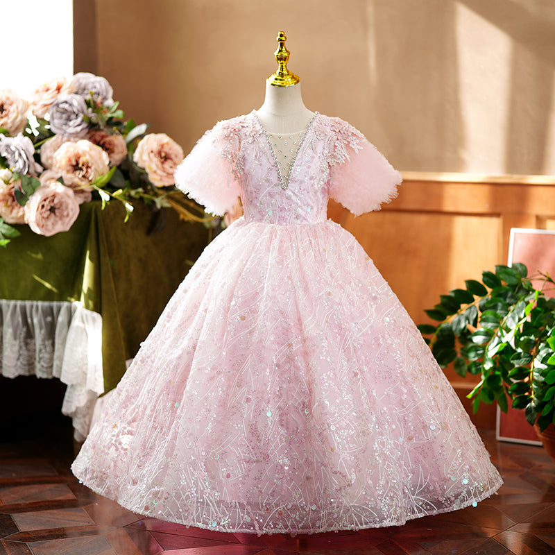 Luxury Elegant Girl Pink Beauty Pageant Dress