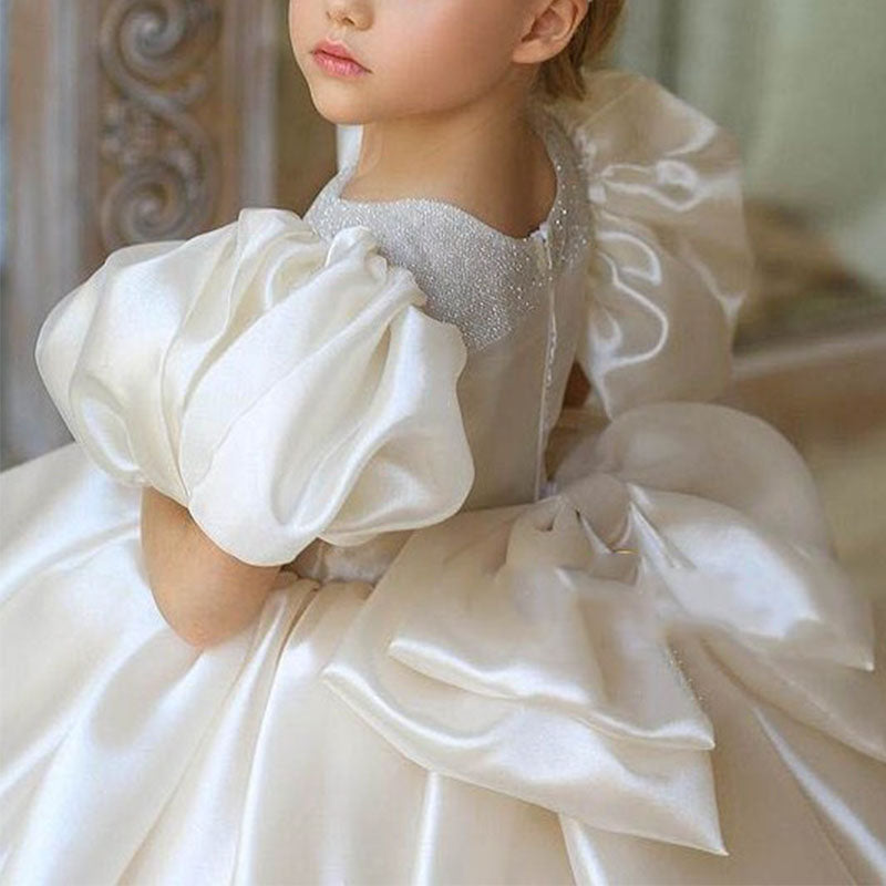 First Communion Dress Girl Pageant Formal Dress Puff Sleeves Puffy Sequined Princess Dress