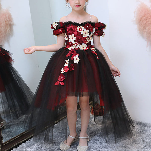 Flower Girl Dress Little Girl Summer Strapless Off-shoulder Floral Embroidery Pageant Princess Dress