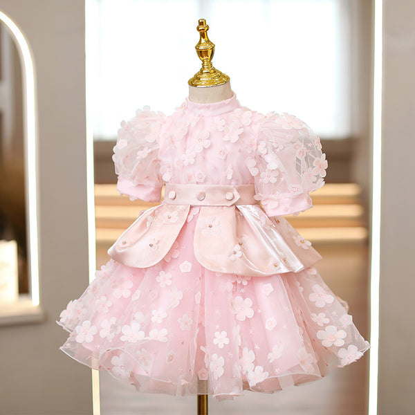 Baby Girl Prom Dress Toddler Summer Pink Petal Cute Puff SleevesPrincess Dress