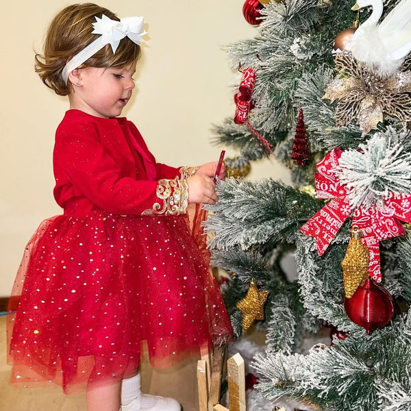 Baby Girl Christmas Dresses Girl Red Fine Glitter Fluffy Birthday Party Formal Dress