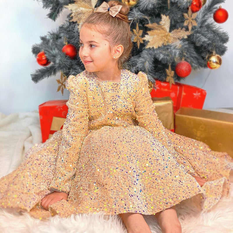 marryshe Toddler Dress Baby Girl and Toddler Birthday Party Dresses Easter Dress Sequin Fluffy Girl Pageant Princess Dresses Gold 11 12 Years 160cm