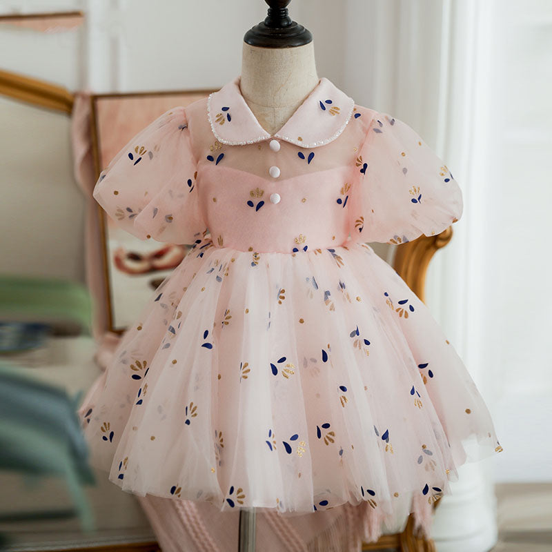 Pink Print Doll Collar Princess Dress