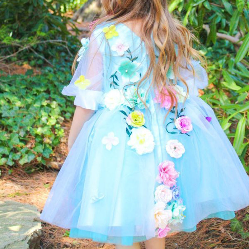 Flower Girl Dress Baby Girl Blue Cute Princess Party Dress Toddler Ball Gowns