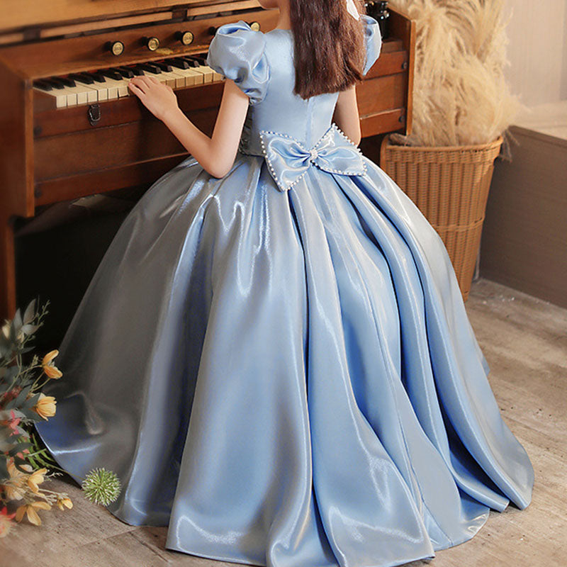 Girl Pageant Dress Little Girl Blue Puff Sleeve Birthday Princess Dres marryshe Girl Pageant Dress Little Girl Blue Puff Sleeve Birthday Princess Dres marryshe
