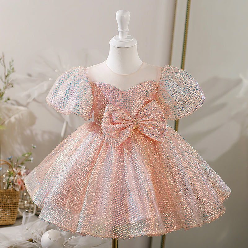 Baby Girl Dress Toddler Prom Puff Sleeves Bow Sequins Birthday Cake Princess Dress, Pink / 9-10 Years (150cm) Baby Girl Dress Toddler Prom Puff Sleeves Bow Sequins Birthday Cake Princess Dress, Pink / 9-10 Years (150cm)