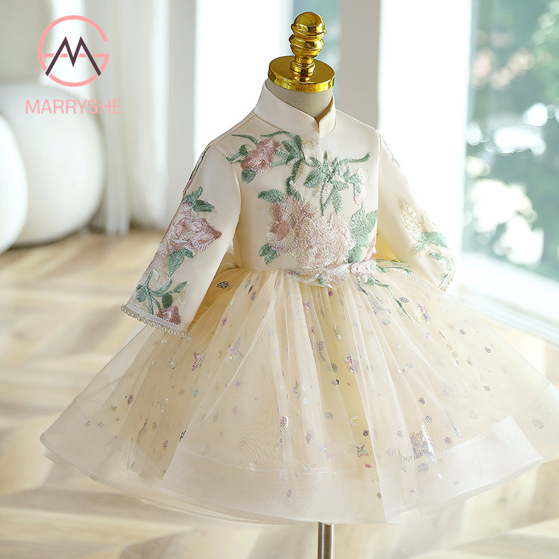 MARRYSHE Baby Girl and Toddler Embroidered Stars Sequin Puffy Birthday Party Princess Dress.