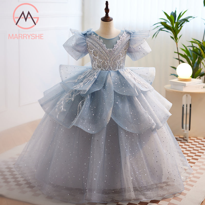 MARRYSHE Toddler Summer Communion Birthday Party Dress Mesh Puffy Princess Dress MARRYSHE Toddler Summer Communion Birthday Party Dress Mesh Puffy Princess Dress
