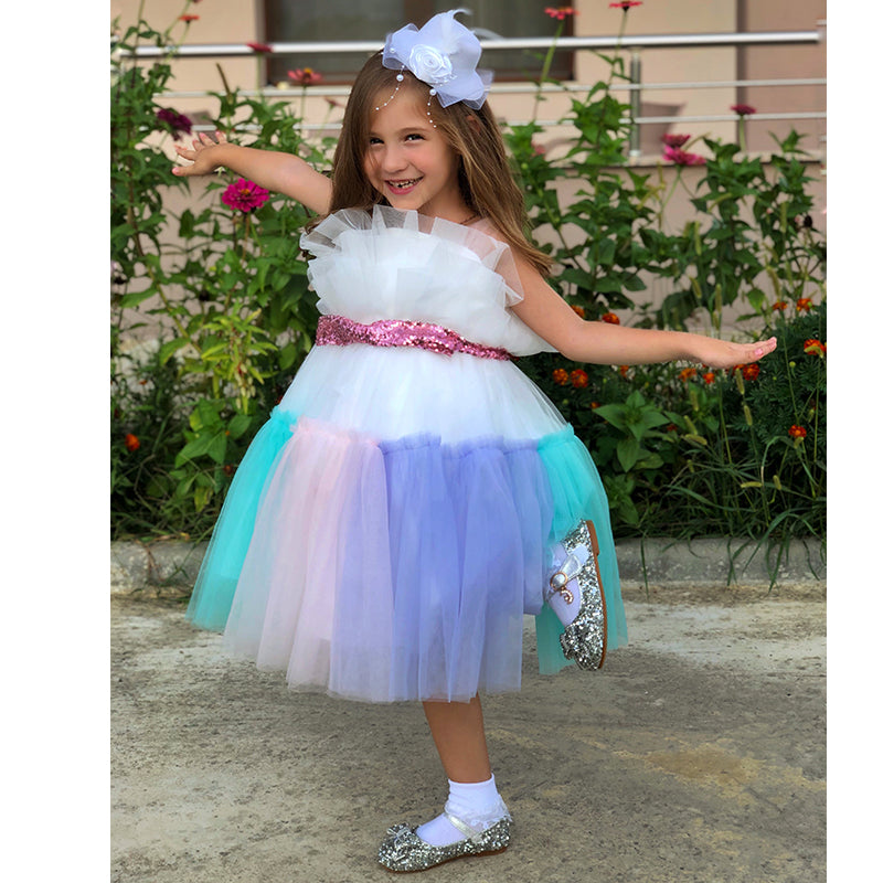 Baby Girl Summer Rainbow Cute Elegant Fluffy Birthday Dress