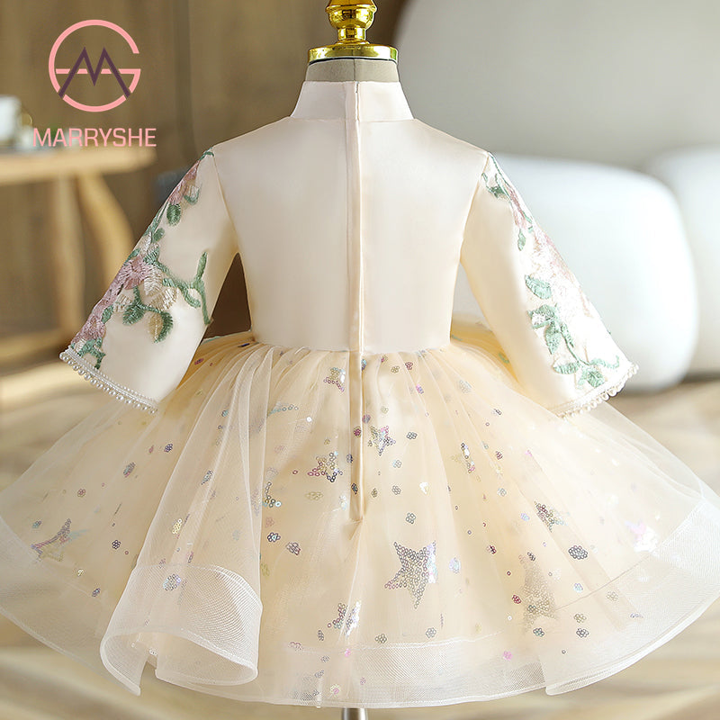 MARRYSHE Baby Girl and Toddler Embroidered Stars Sequin Puffy Birthday Party Princess Dress.