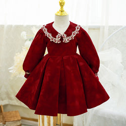 Baby Girl Dress Toddler Winter Doll Collar Red First Communion Princess Dress