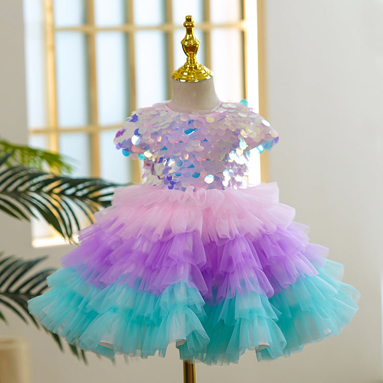 Baby Girls Colorful  Sequins Princess Dress Toddler Christmas Dress Little Girl Party Dress