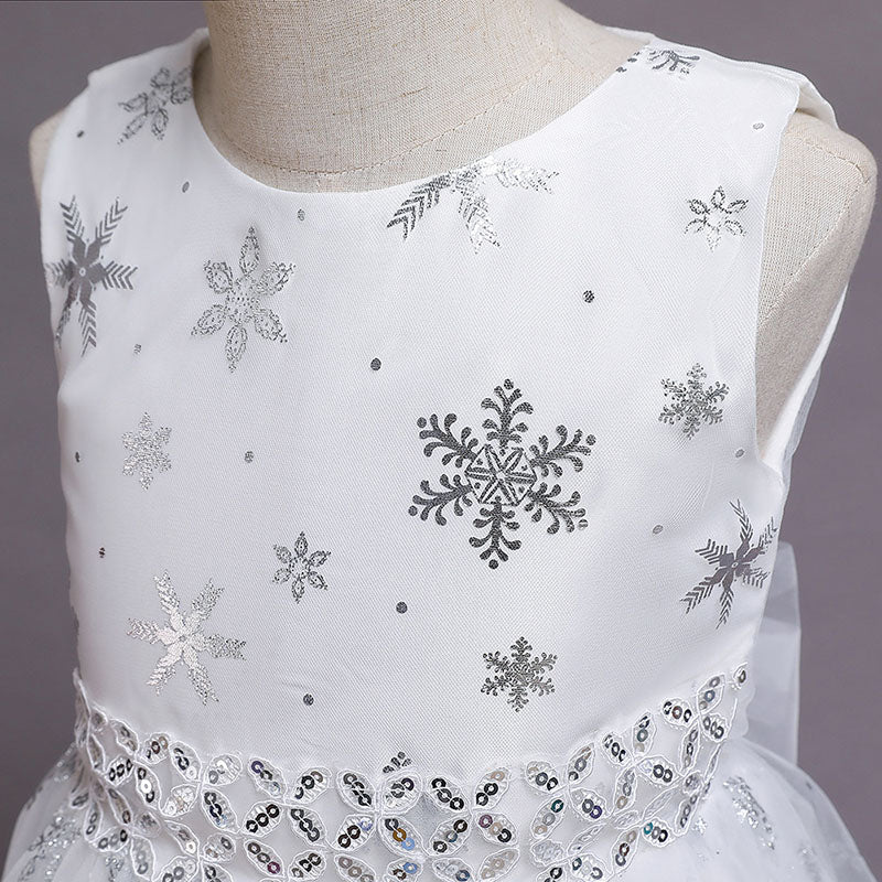 Flower Girl Dress Children Summer Pageant Dress Snowflake Print Sleeveless Princess Dress