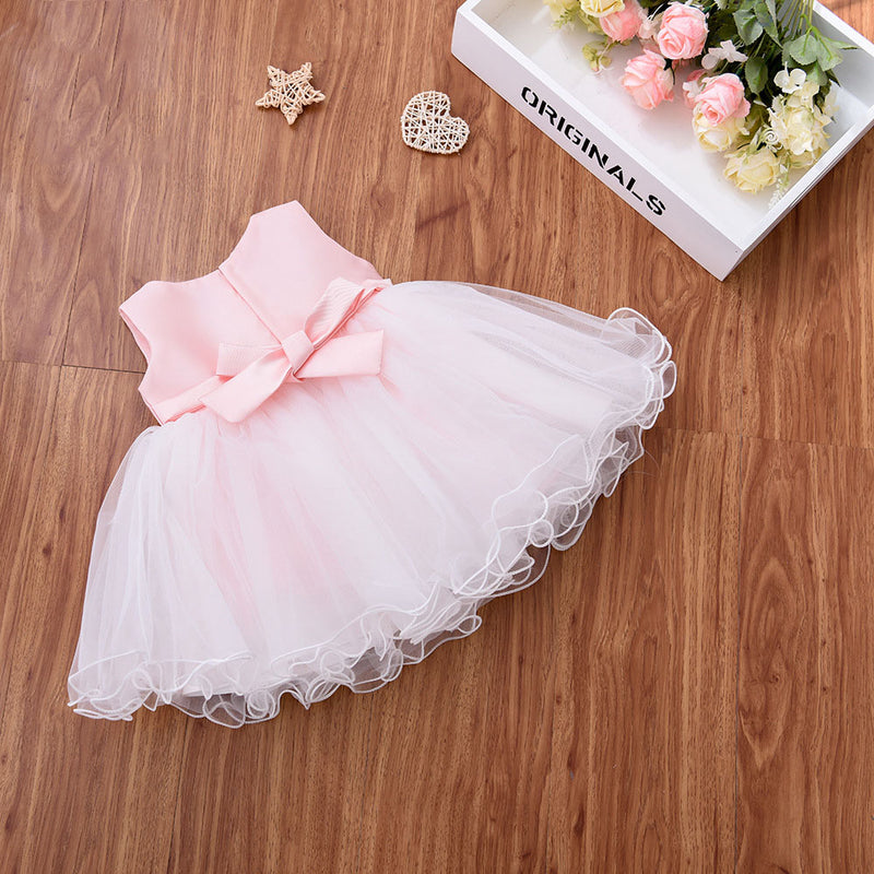 Baby Girl Easter Dress Cute Bow Sleeveless Mesh Princess Dress