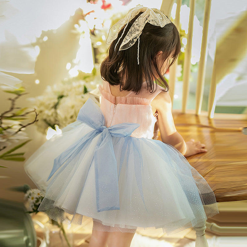Flower Girl Dress Toddler Summer Cute Round Neck Sleeveless Mesh Princess Dress