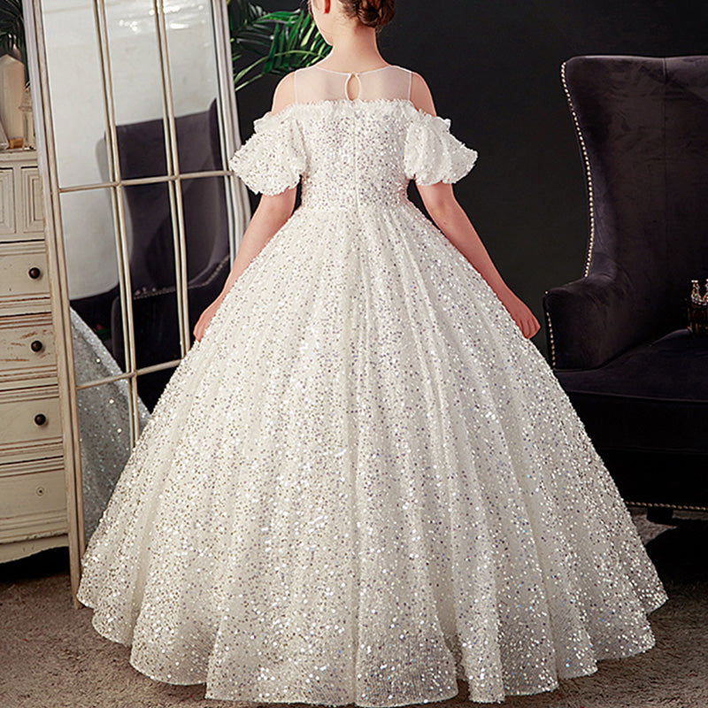 First Communion Dress Girls Princess Dress Summer White Strapless Pageant Dress