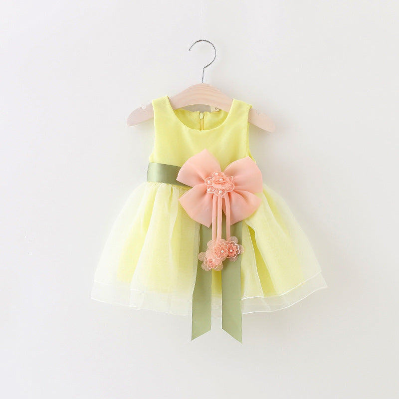 Baby Girl Easter Dress Flower Girl Dress Summer Sleeveless Bow-knot Birthday Princess Dress