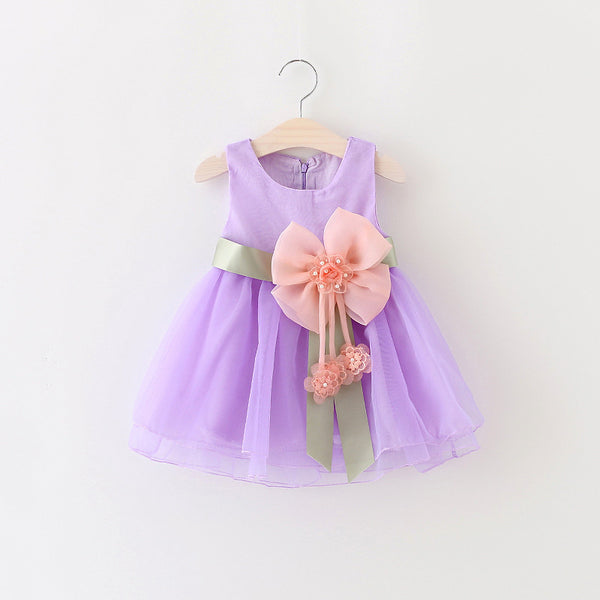 Baby Girl Easter Dress Flower Girl Dress Summer Sleeveless Bow-knot Birthday Princess Dress