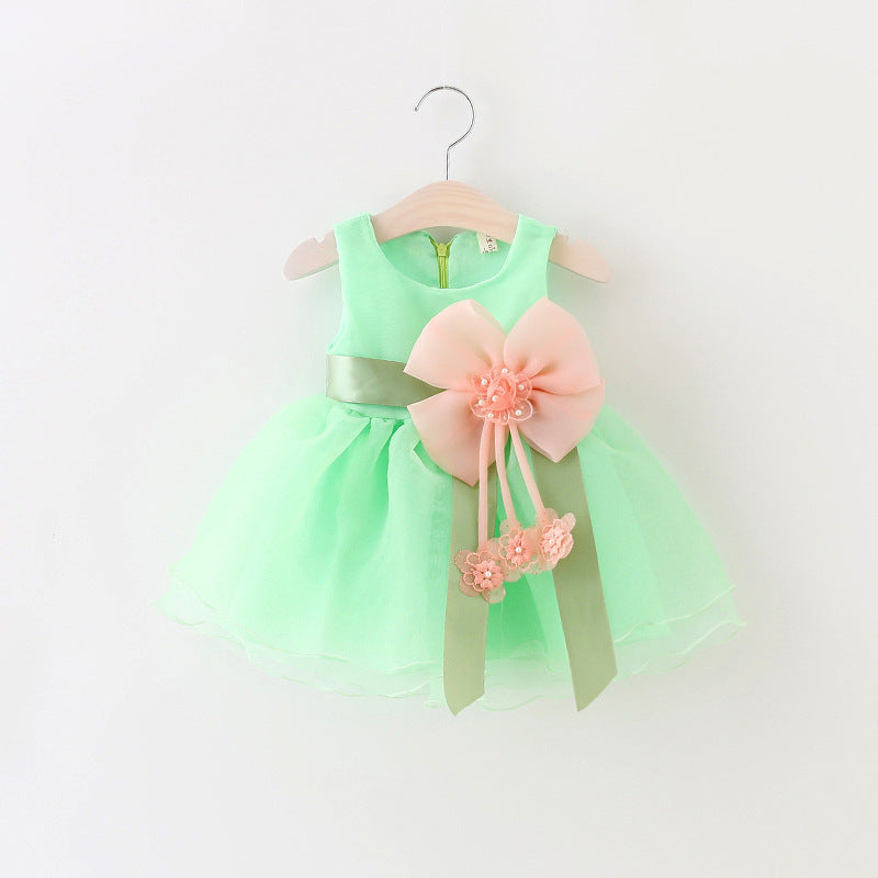 Baby Girl Easter Dress Flower Girl Dress Summer Sleeveless Bow-knot Birthday Princess Dress