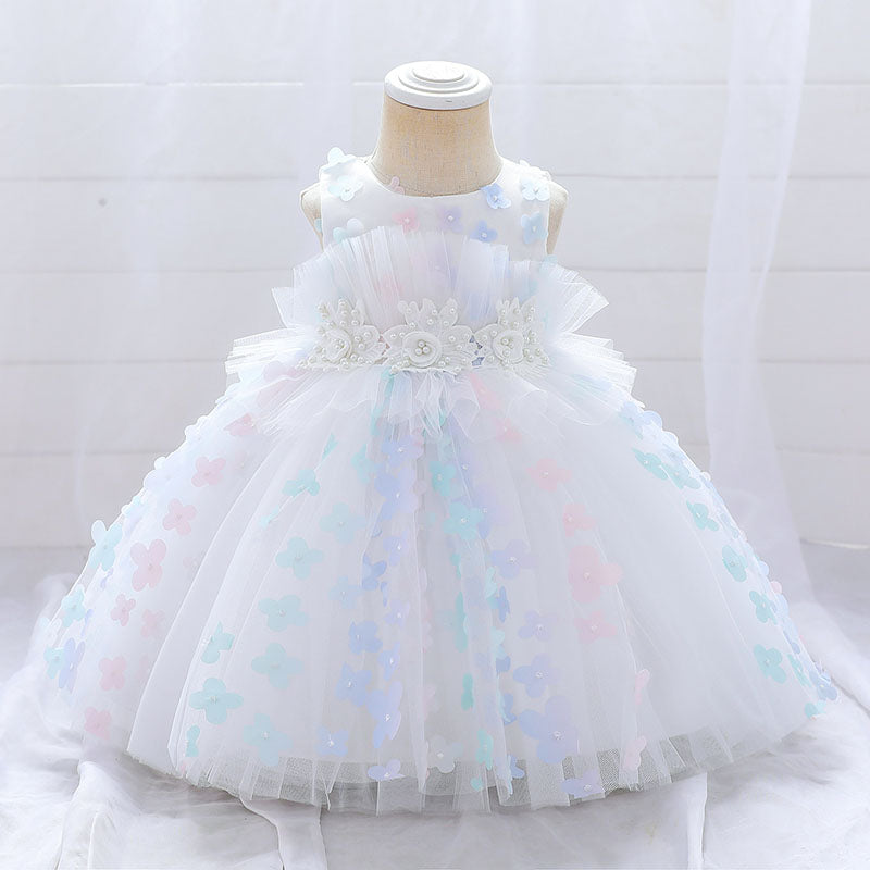 Baby Girl Formal Princess Dress Easter Dress Toddler Sleeveless Mesh Floral Birthday Party Dresses