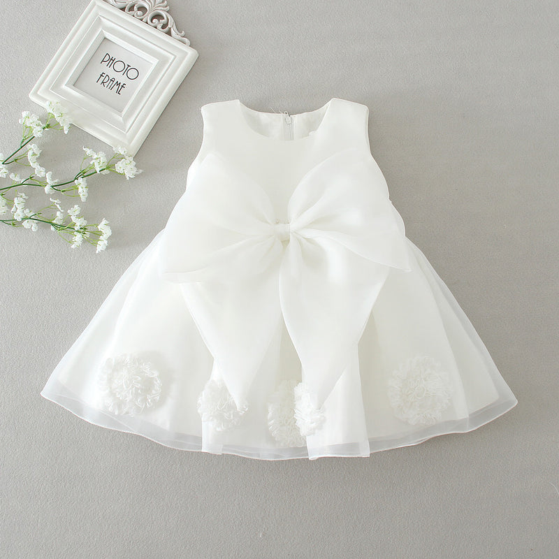 Baptism Dresses Baby Girl White Elegant Round-neck Formal Princess Dresses Flower Girl Dresses