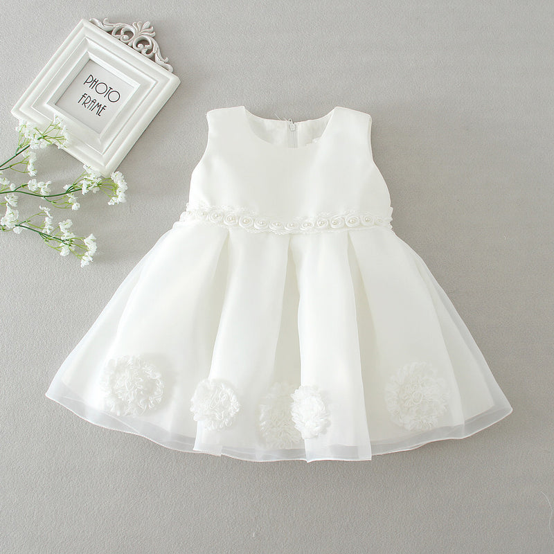 Baptism Dresses Baby Girl White Elegant Round-neck Formal Princess Dresses Flower Girl Dresses