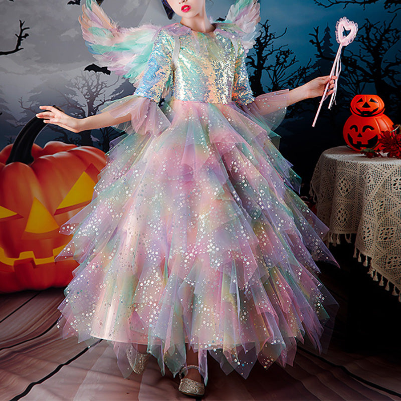 Baby Girl Dress Children Pageant Colorful Mesh Fluffy Halloween Performance Princess Dress