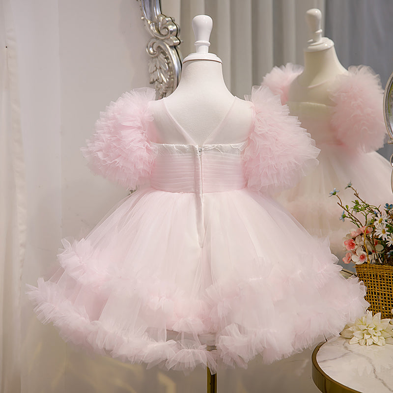 Little GirlDress Toddler Summer Fluffy Pink Cake Birthday Communion Dress