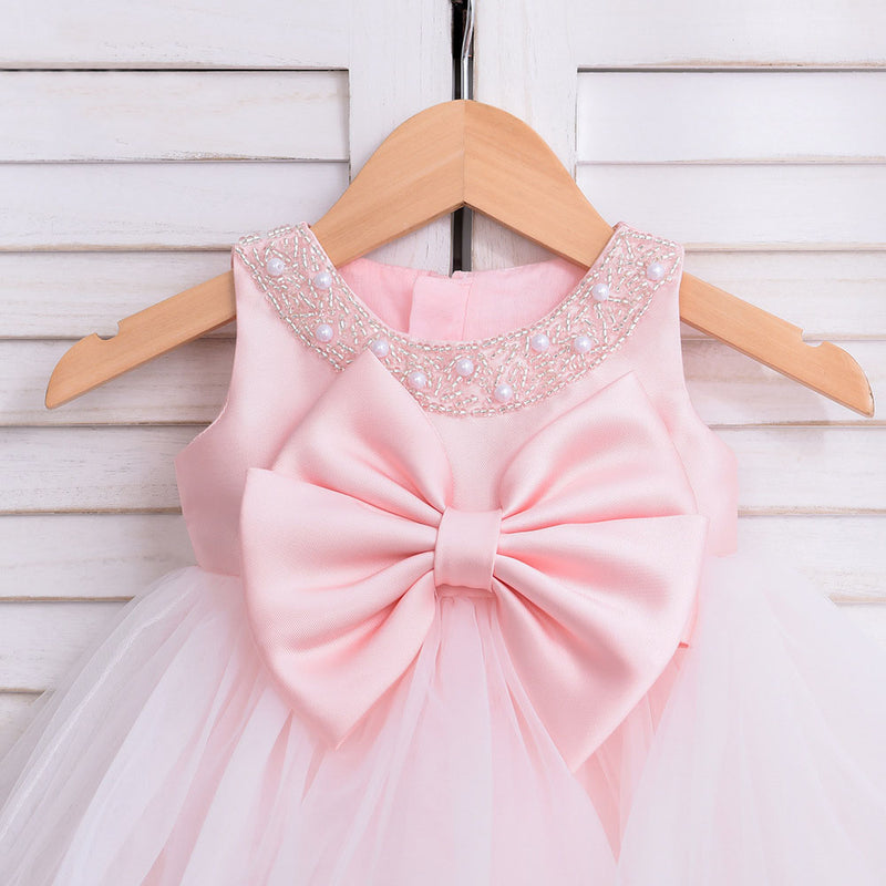 Baby Girl Easter Dress Cute Bow Sleeveless Mesh Princess Dress