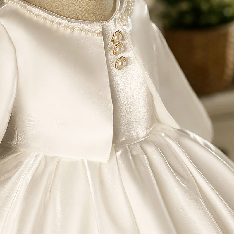 Flower Girl Dress Toddler Ball Gowns Birthday Party White Fluffy Christening Dress