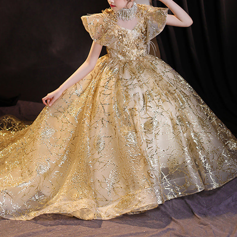 Luxury Girls Sequin Fluffy Birthday Party Princess Dress