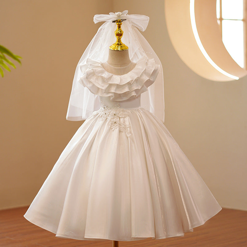 Toddler First Communion Dress Girl Wedding Dress White Sleeveless Fluffy Flower Girl Dress Christening Dress