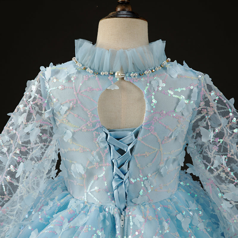 Elegant Baby Girl Blue Mesh Birthday Party Princess Dress