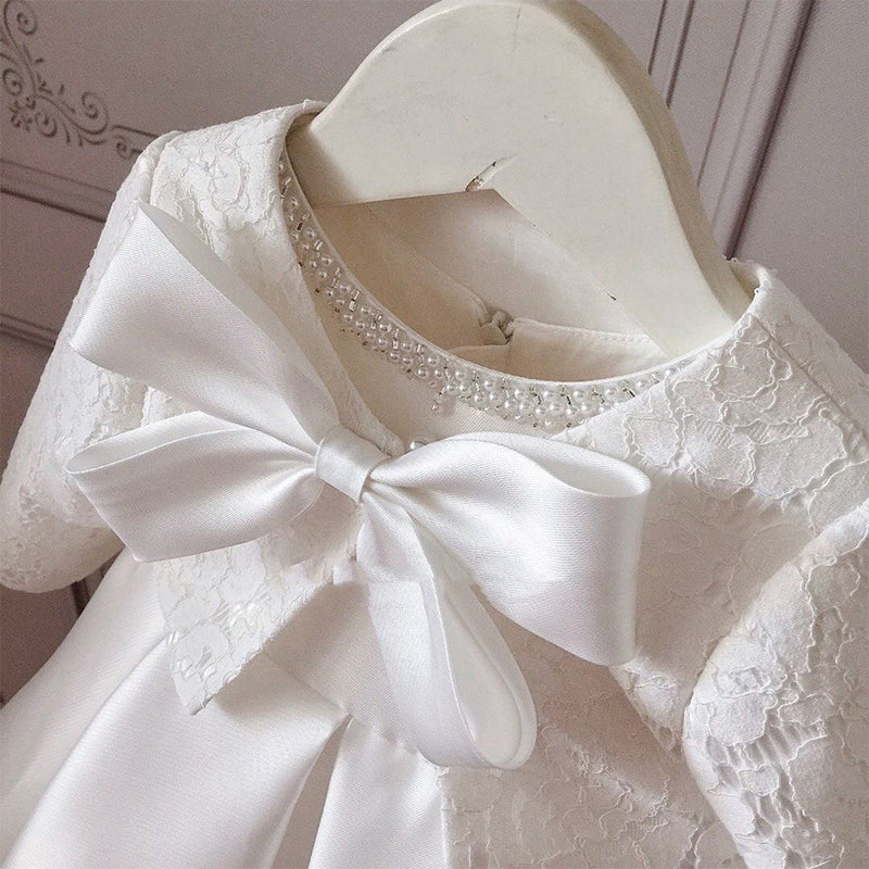 Baby Girl White Two-Piece Lace Texture Christening Dress