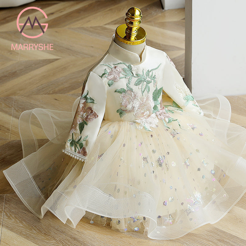 MARRYSHE Baby Girl and Toddler Embroidered Stars Sequin Puffy Birthday Party Princess Dress.