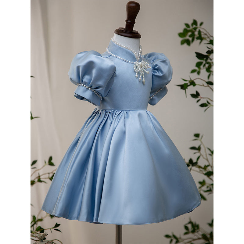 Girl Christmas Dress Toddler Ball Gowns Girl Beaded Bow Princess Formal Flower Girl Dress, Blue / 9-10 Years (150cm)