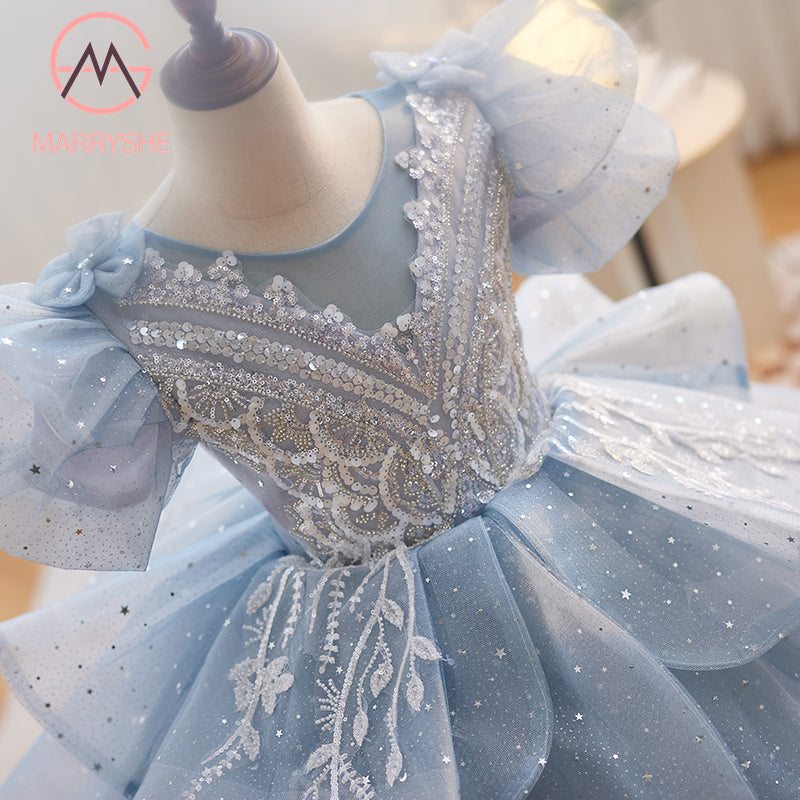 birthday dress mesh Sequined Mesh Fluffy Birthday Dress for Little Girls Princess Dress