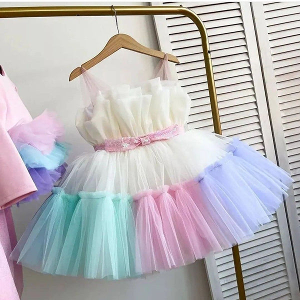 Baby Girl Summer Rainbow Cute Elegant Fluffy Birthday Dress