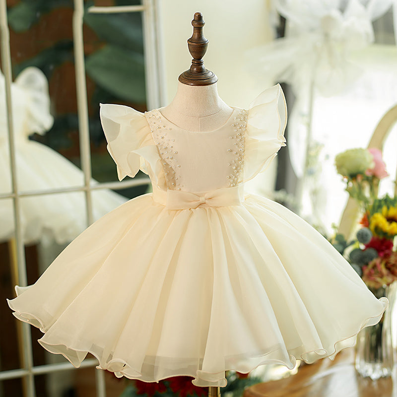 Toddler Ball Gowns Llittle Girl Easter Baptism Summer White Bow Princess Party Dress