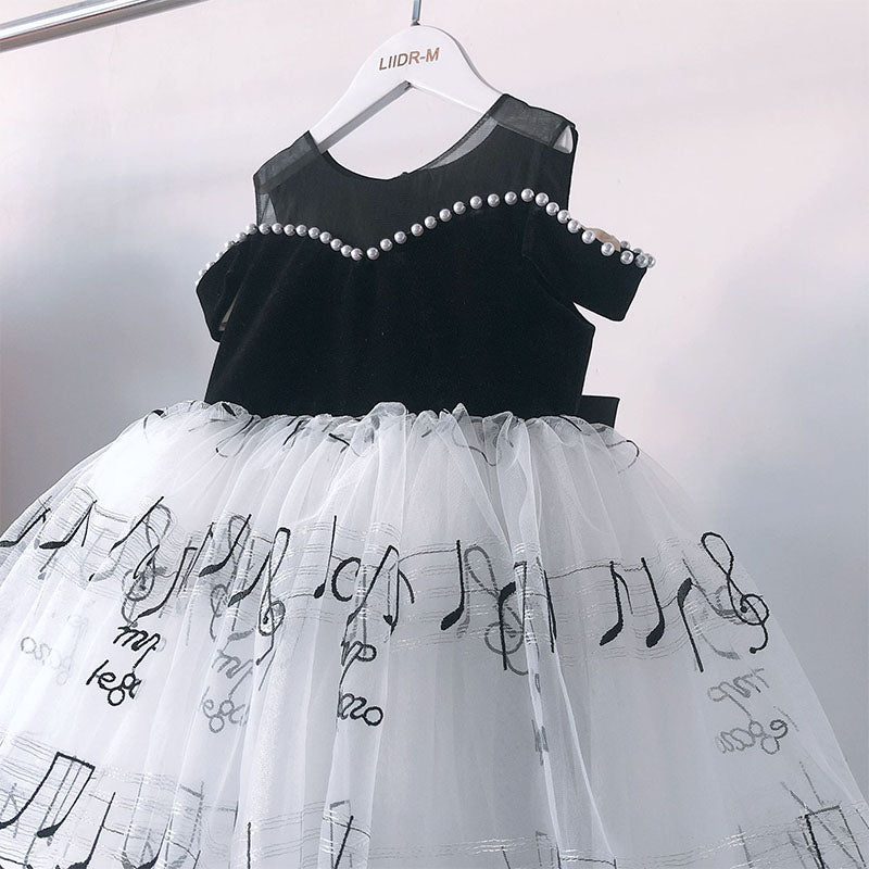 Baby Girl Formal Dress Girl Black Princess Dress Beaded Puffy Birthday Party Dress