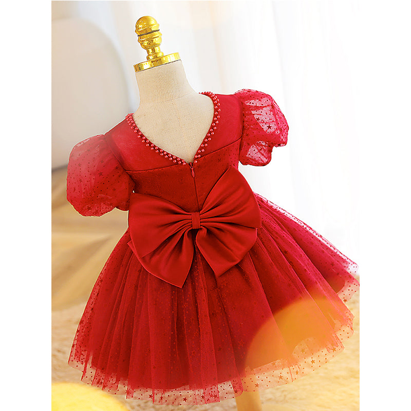 christmas dresses 0-3 months Girl Christmas Dress Baby Girl Dress Toddler Prom Summer Red Star Puff Sleeve Bow Princess Party Dress