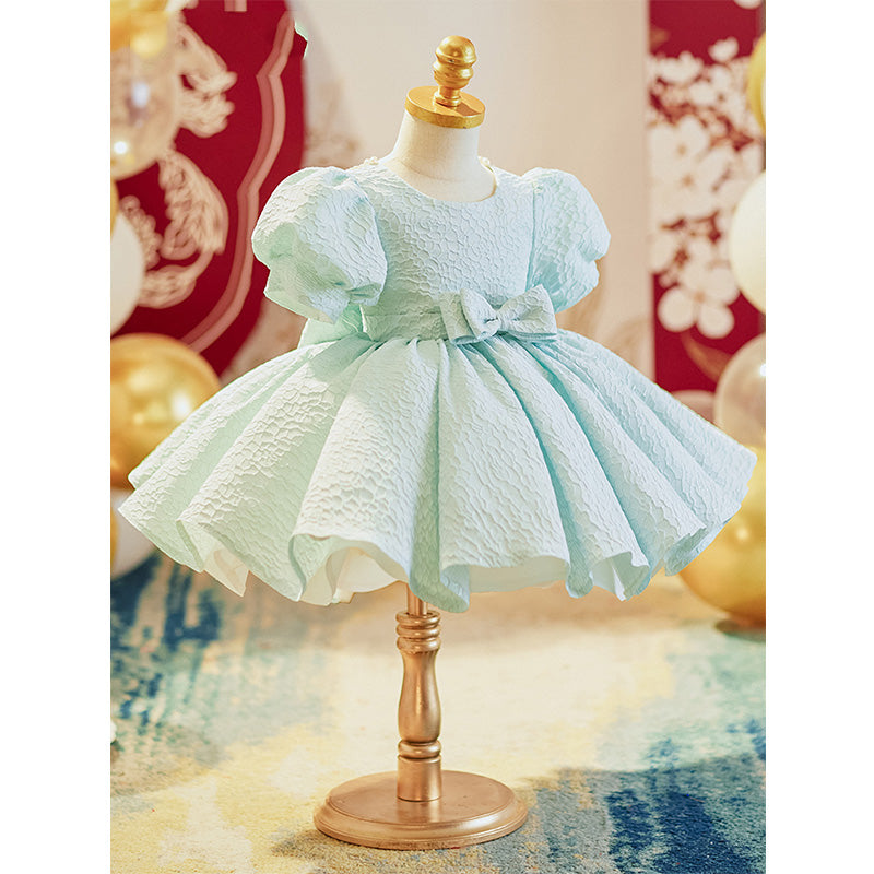 Baby Girl and Toddler Birthday Party Dress Bow Knot Puff Sleeve Puffy Princess Dress