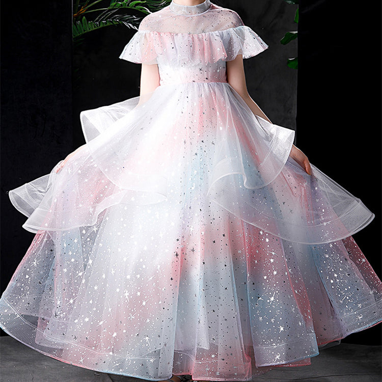 Toddler Ball Gowns Girl Rainbow Wedding Pageant Irregular Party Princess Dress